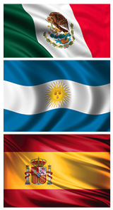 This is a photo of three flags from Spanish-speaking countries. 